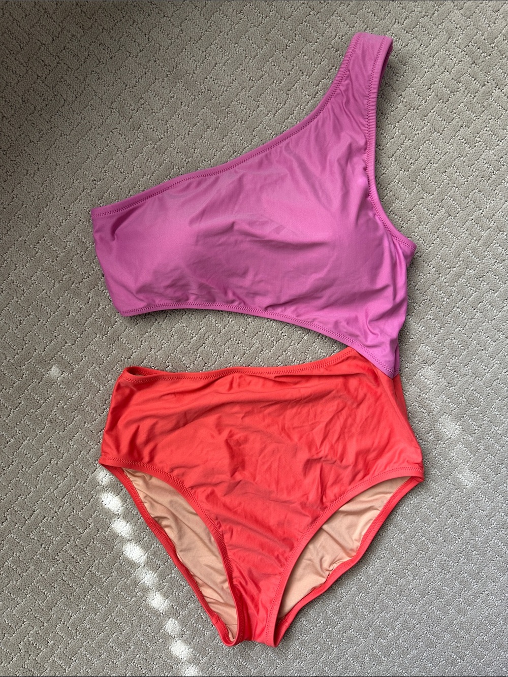 J. Crew One-Shoulder Pink and Coral One-Piece Swim Set